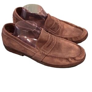 Clarks 10.5 Loafers Mens Distressed Leather Brown Stitching Detail Stacked Heel